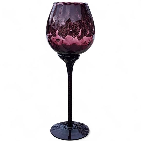 Empoli Other - Empoli Italian Glass Optic Glass 10.5" Long Stem Amethyst Snifter Goblet Vase